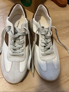 Vince Men's White & Brown Suede-Trim Low Top Sneakers